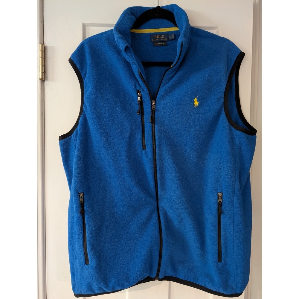 Polo Ralph Lauren Vest Mens Large Blue Performance Fleece Full Zip Pockets